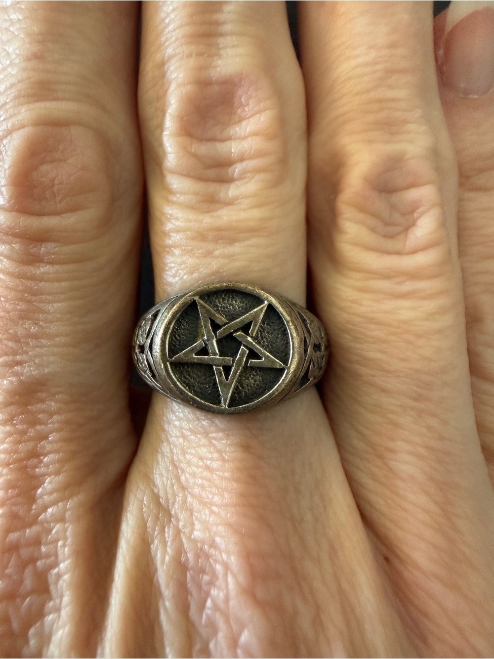 Vintage Pentagram Gothic Ring, Silver, Size 8.5